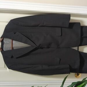 Unbranded Black Pinstripe Tailored Suit w/Cuffed Pants Chest 48" Pants 37"x 30"